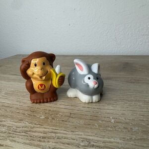 Lot Of 2 Fisher Price Little People M for Monkey 2004 & Bunny Rabbit 2001 Toys